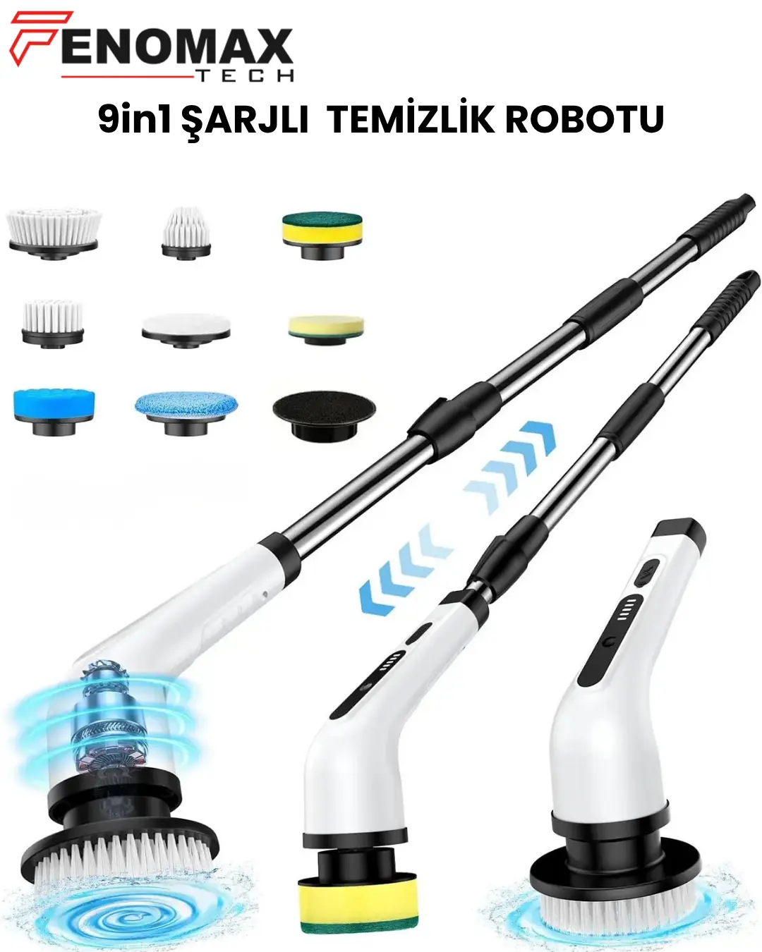 9 Başlıklı Şarjlı Otomatik Temizlik Fırçası Seti