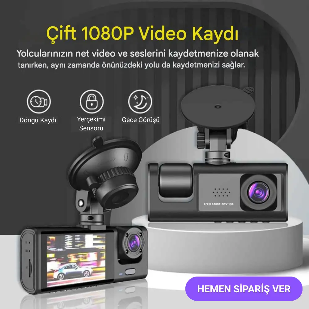 3 Kameralı Full HD 1080p Gece Görüşlü Araç Kamerası