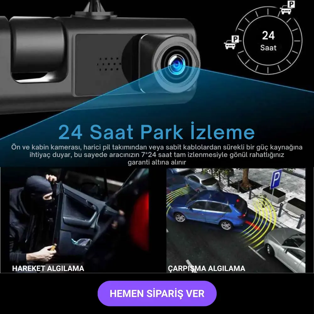 3 Kameralı Full HD 1080p Gece Görüşlü Araç Kamerası