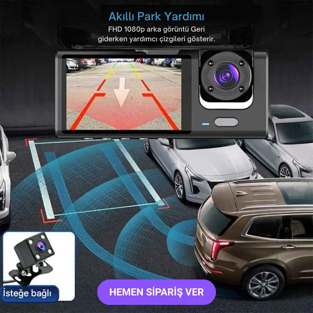 3 Kameralı Full HD 1080p Gece Görüşlü Araç Kamerası