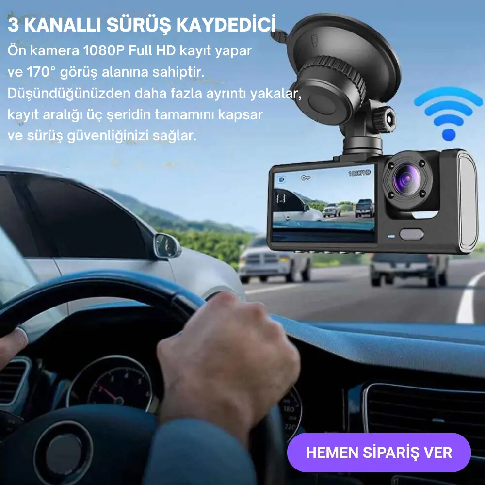 3 Kameralı Full HD 1080p Gece Görüşlü Araç Kamerası