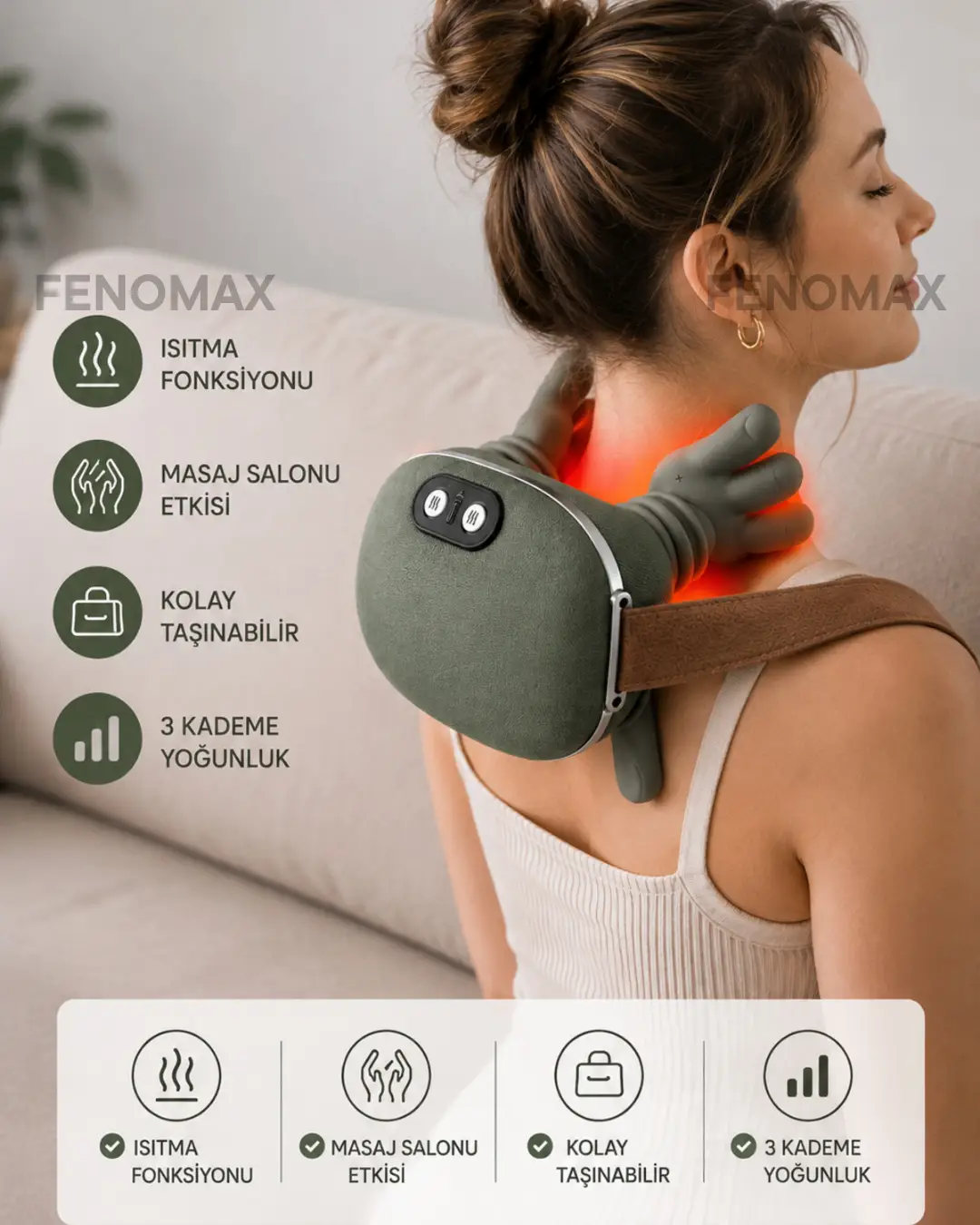 Fenomax Şarjlı Isıtmalı Yoğurmalı Masaj Aleti