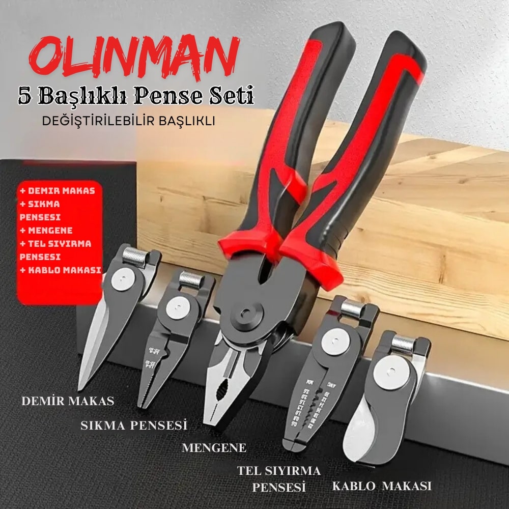 Olinman 5 Başlıklı Pense Seti Değiştirilebilir Başlıklı Pense Seti